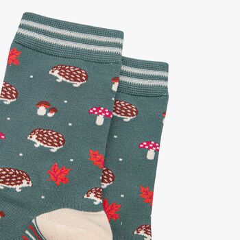 Autumn Woodlands Hedgehog Bamboo Socks Women's Sage Green, 2 of 4