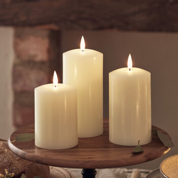 Set Of Three Rechargeable Tru Glow Wax Pillar Candles, 2 of 11