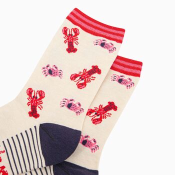 Women's Bamboo Socks Cream Lobsters And Crabs, 2 of 4