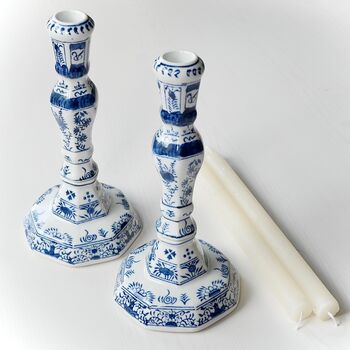 Chinoiserie Blue And White Porcelain Dutch Candlestick, 4 of 8