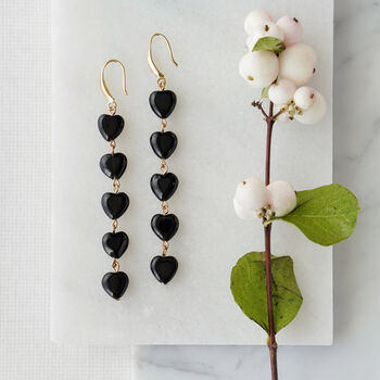 Gold Plated Black Obsidian Crystal Heart Earrings, 3 of 5