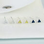 Sterling Silver Colourful Crystal Triangle Stud Earrings, thumbnail 2 of 6
