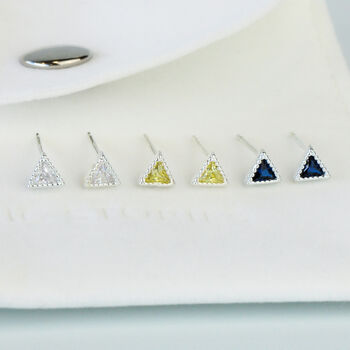 Sterling Silver Colourful Crystal Triangle Stud Earrings, 2 of 6