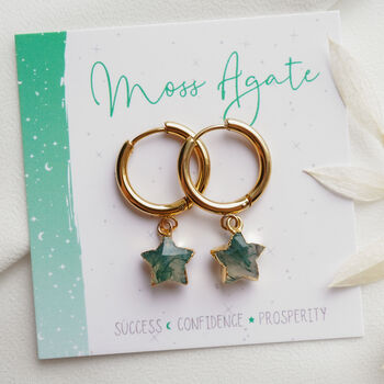 Moss Agate Star Hoop Earrings, 3 of 11