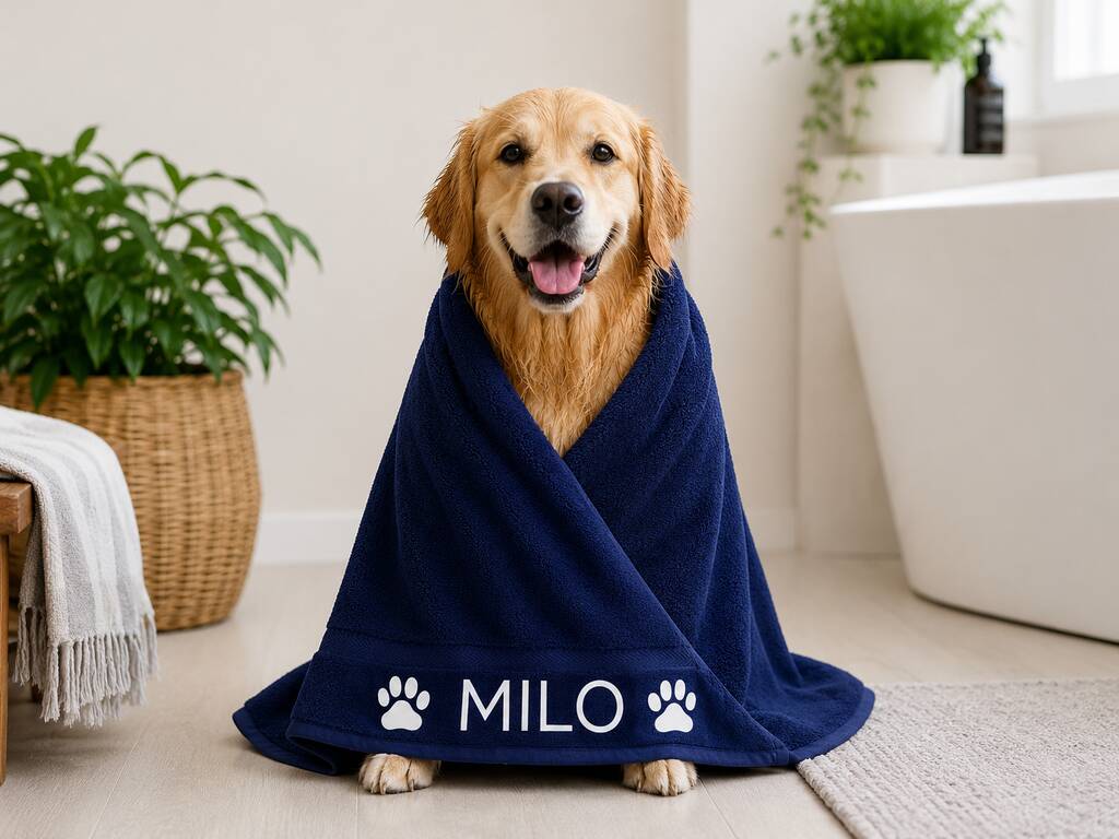 Personalised Pet Towel With Name And Paw Prints, 1 of 5