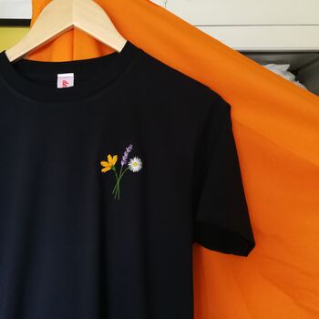 Pick Your Own Flowers Navy Hand Embroidered T Shirt, 4 of 8