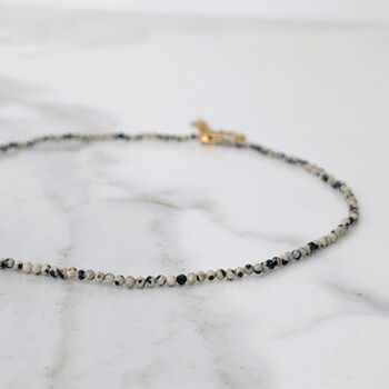 Dalmatian Jasper Skinny Gemstone Beaded Necklace, 6 of 9