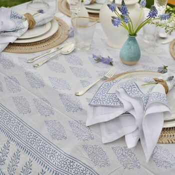 Atlantic Blue And White Block Print Tablecloth, 4 of 6