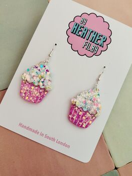 Pink Cupcake Glitter Statement Earrings / Baker Gift Idea / Bakery Aesthetic, 4 of 5
