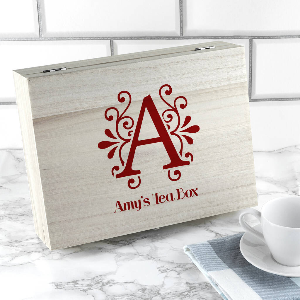 Personalised Wooden Initial Tea Storage Box, 1 of 8