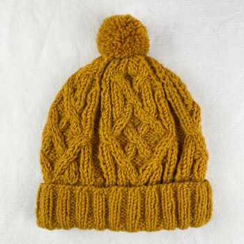 Fair Trade Unisex Cosy Cable Knit Wool Bobble Hat, 4 of 12