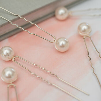 Set Of Five Big Pearl Bridal Hair Pins, 3 of 4