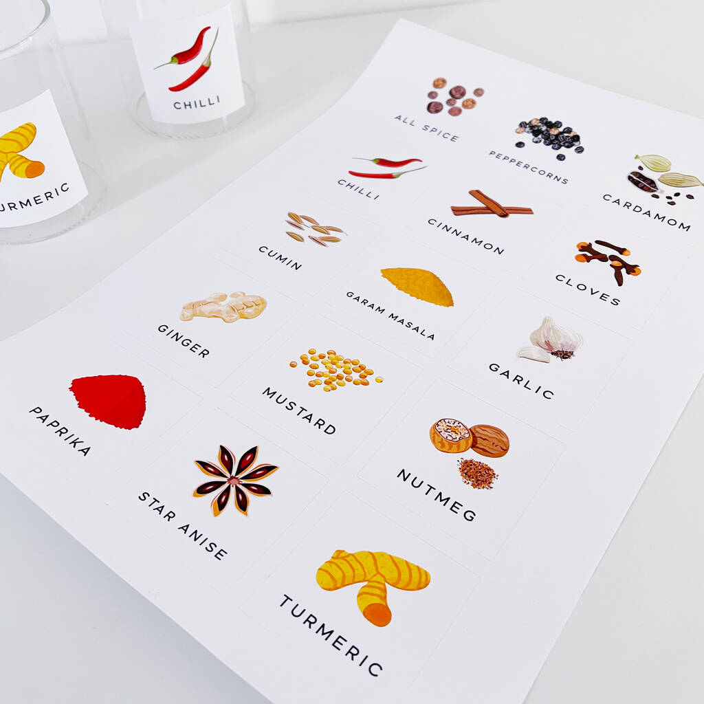 Sheet Of 15 Illustrated Colour Spice Labels, 1 of 9