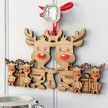 Double Sided Oak Reindeer Family Of Seven Decoration, 3 of 9