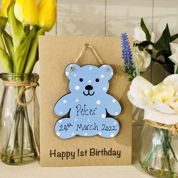 Personalised 1st Birthday Teddy Wooden Keepsake Card, 3 of 4