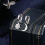 Sun And Moon Face Hoop Earrings In Sterling Silver, thumbnail 1 of 12