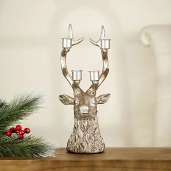 Silver Stag Head Taper Candle Holder Ornament Decor, 2 of 7