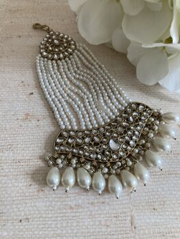 Kundan Antique Gold Pearl Passa/Jhumar, 2 of 5