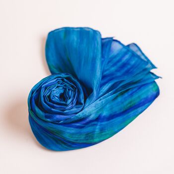 100% Mulberry Silk Scarf, Turquoise And Peacock Blue, 9 of 10