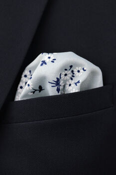 Wedding Handmade Cotton Floral Print Tie In Light Blue, 4 of 8