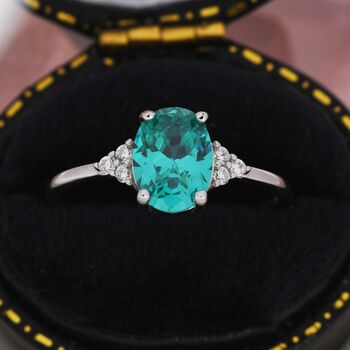 Vintage Inspired Lab Paraiba Green Tourmaline Oval Ring, 3 of 12