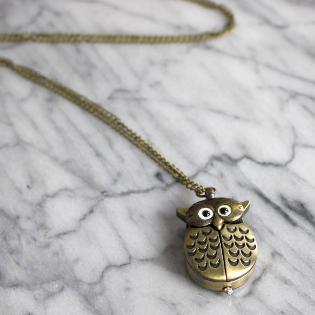 little owl pocket watch necklace by hayley & co