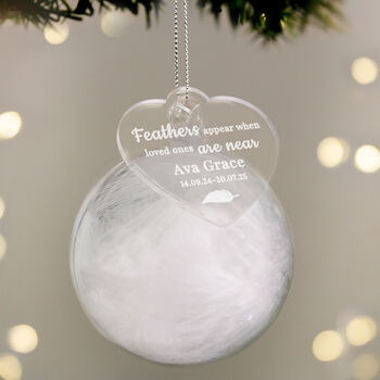 Personalised White Memorial Feather Bauble, 3 of 4