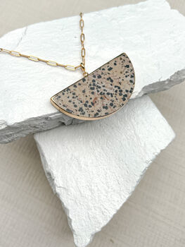 Dalmation Jasper Big Semi Circle Real 18k Gold Plated Necklace, 3 of 8