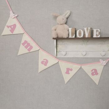 Pink Bunting, New Baby Nursery Gift, Cream And Pink Personalised Bedroom Wall Banner, 8 of 12