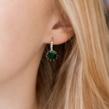 Green Crystal Drop Huggie Statement Earrings, 2 of 3