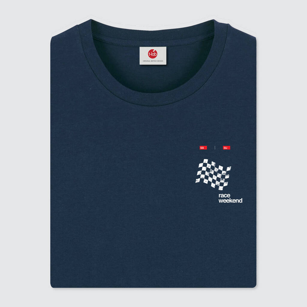 Race Weekend Navy Motorsport T Shirt, 1 of 6