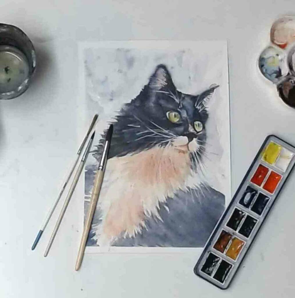 Tuxedo Cat Watercolour Tutorial, 1 of 2