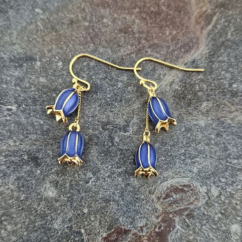 Bluebell Flower Drop Earrings, Gold Tone, 3 of 4
