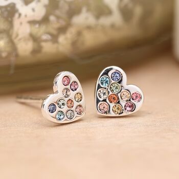 Sterling Silver Rainbow Heart Stud Earrings, 4 of 10