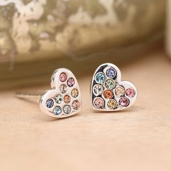 Sterling Silver Rainbow Heart Stud Earrings, 5 of 11