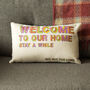 'Welcome to Our Home' Humorous Decorative Cushion, thumbnail 3 of 5