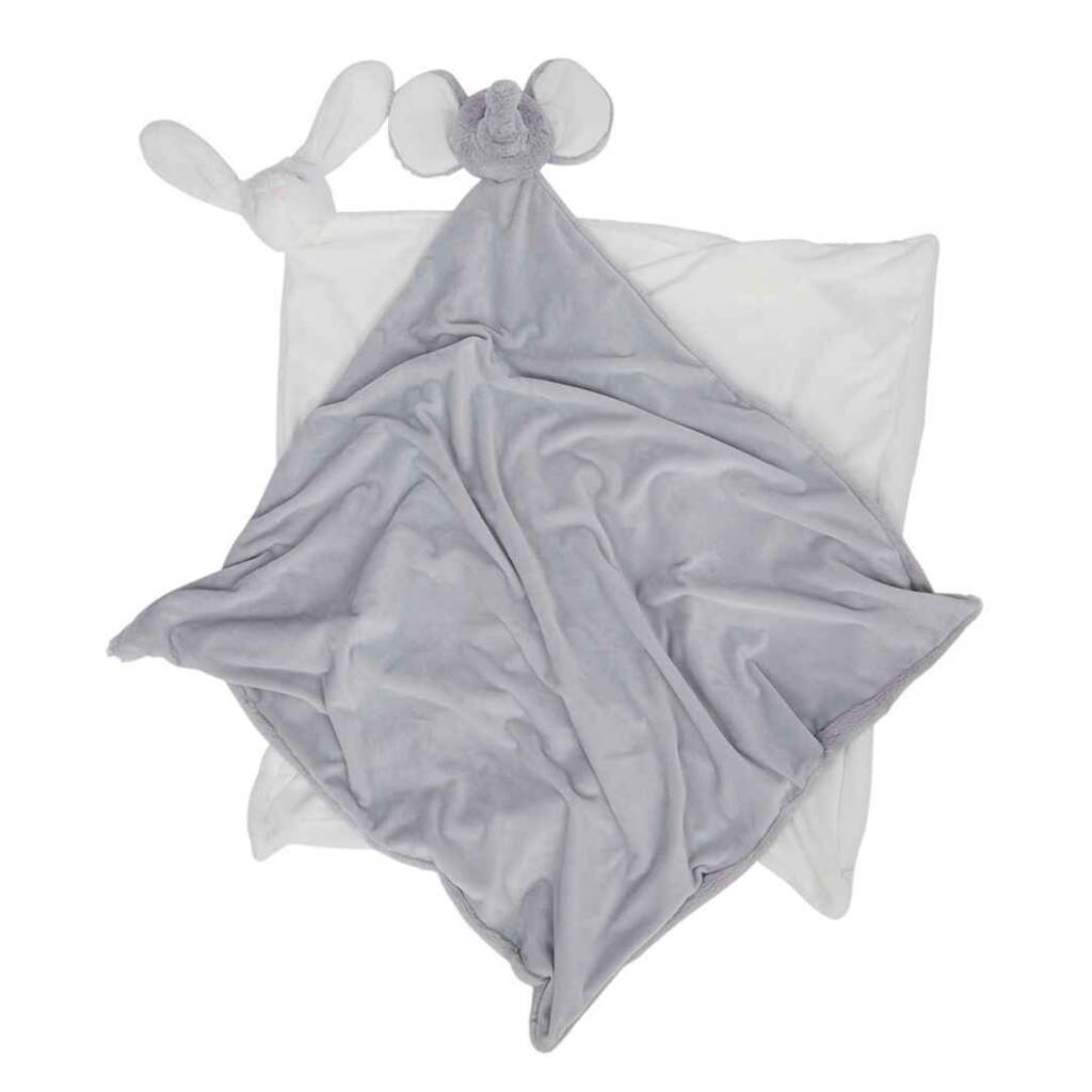 Personalised Bunny Elephant Soft Plush Baby Blanket, 1 of 8