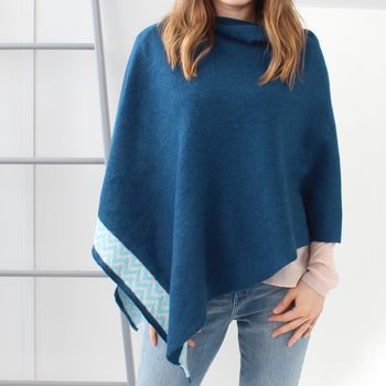 Teal Knitted Lambswool Poncho, 3 of 3