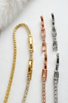 Adjustable Box Clasp Cz Tennis Bracelet In Gold, Rose Gold And Silver Plated, Gift For Her, 9 of 11