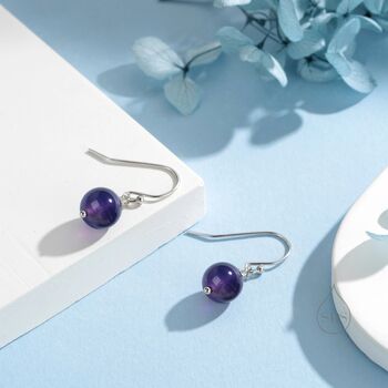 Sterling Silver Natural Amethyst Bead Hook Earrings, 4 of 12