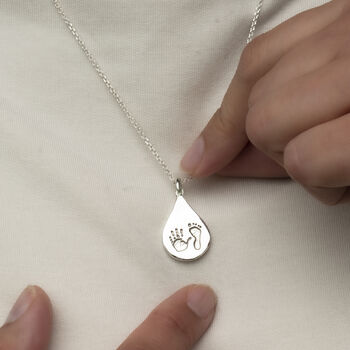 Silver Handprint And Footprint Dewdrop Necklace, 3 of 7