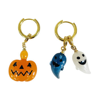 Multipurpose Halloween Spooky Pumpkin Hoops Earrings, 2 of 3