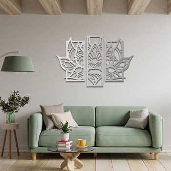 Floral Wooden Wall Art Elegant Lotus Blossom Design, 8 of 12