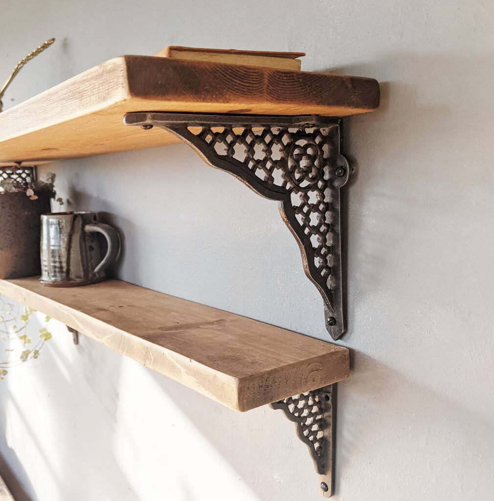Wooden Shelf With Lattice Metal Brackets, 1 of 3