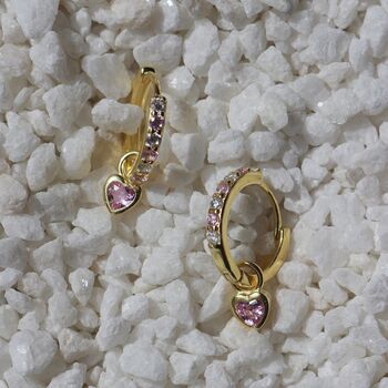 18 K Gold Plated Baby Pink Heart Huggie Earrings, 5 of 8