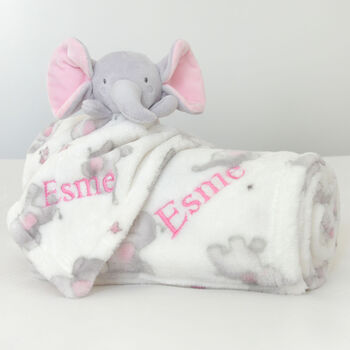 Personalised Pink Ears Elephant Comforter Blanket Set, 5 of 8