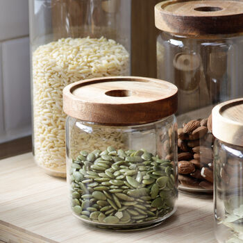 Acacia Wood Lidded Glass Storage Jar, 4 of 6