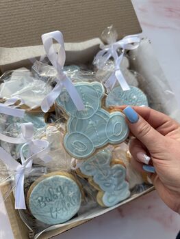 Baby Blue Baby Shower Biscuit Favours, 8 of 11