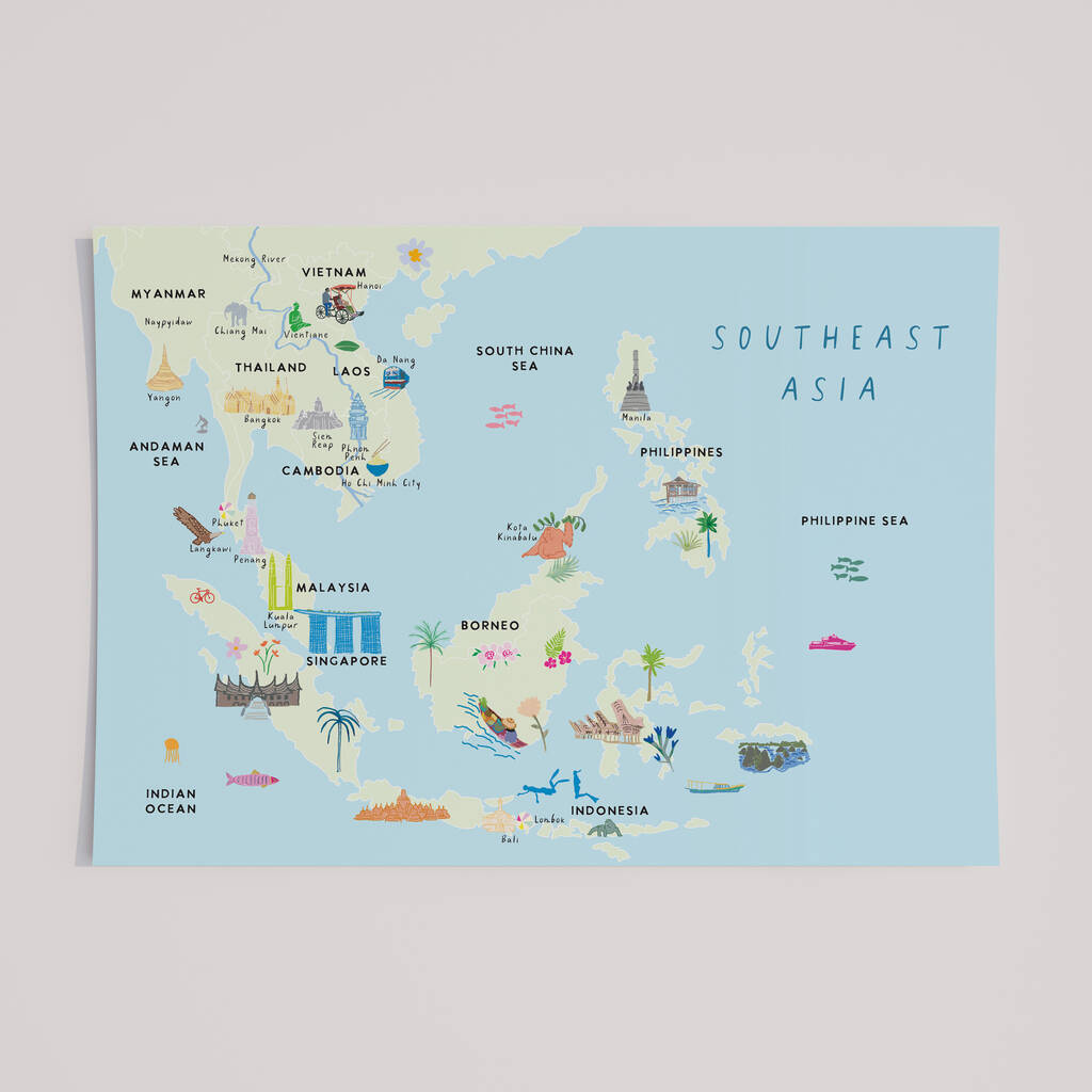 Illustrated Map Of South East Asia Art Print, 1 of 4