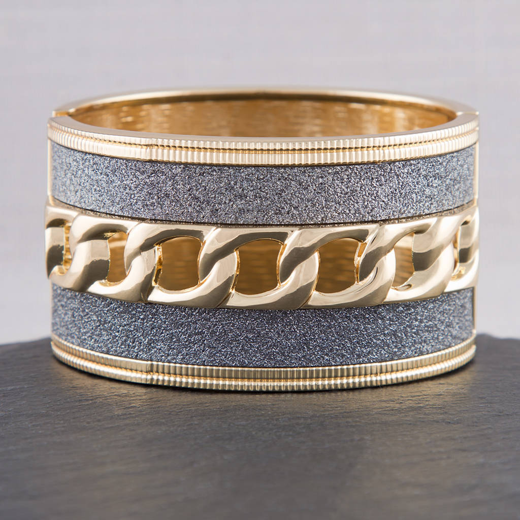 Geometric Gold And Graphite Cuff By Baronessa